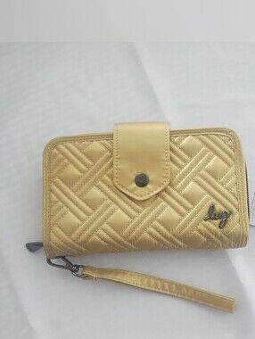 NWT LUG FOXTROT RFID WRISTLET WALLET METALLIC GOLD